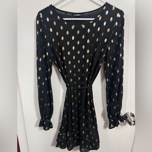 Gold Dot Belted A-Line Dress size Medium